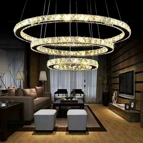 Lustra LED 140W Dimabila 3 Functii cu Telecomanda Cristal LZ3001-2+4+6 Lustra LED 140W Dimabila 3 Functii cu Telecomanda Cristal LZ3001-2+4+6 - imagine 1