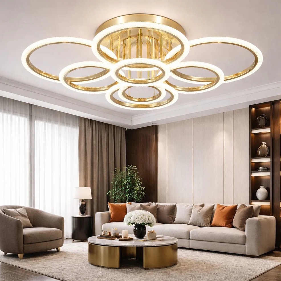 Lustra LED 208W Aurie 3 Functii Dimabila cu Telecomanda LZ9180/2+2+2+2 Lustra LED 208W Aurie 3 Functii Dimabila cu Telecomanda LZ9180/2+2+2+2 - imagine 1