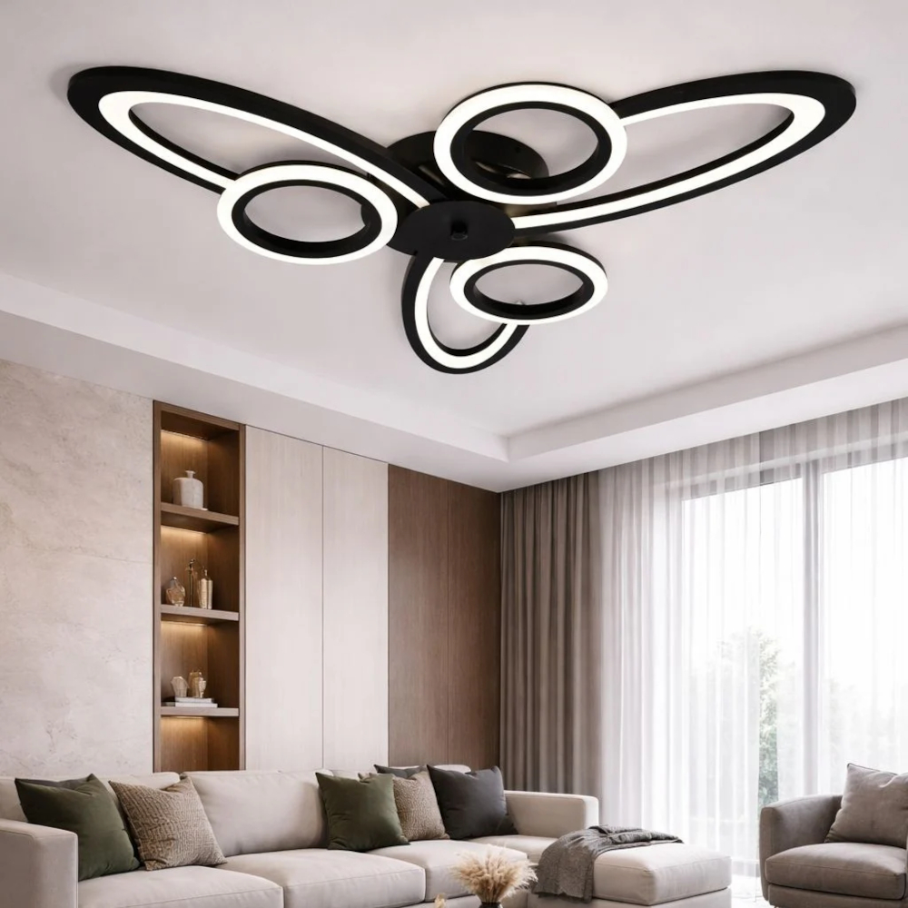 Lustra LED 96W Neagra 3 Functii Dimabila cu Telecomanda LZ9185/3+3 Lustra LED 96W Neagra 3 Functii Dimabila cu Telecomanda LZ9185/3+3 - imagine 1