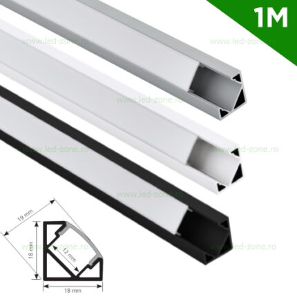 Profil Aluminiu Aplicat 90 Grade Dispersor Mat 1M 12MM LZ9895
