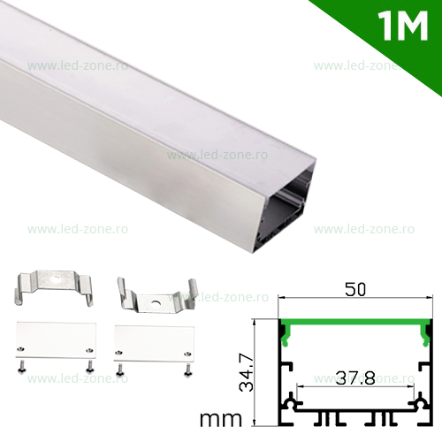 Profil Aluminiu Aplicat Dispersor Mat 1M 37.8MM Profil Aluminiu Aplicat Dispersor Mat 1M 37.8MM - imagine 1