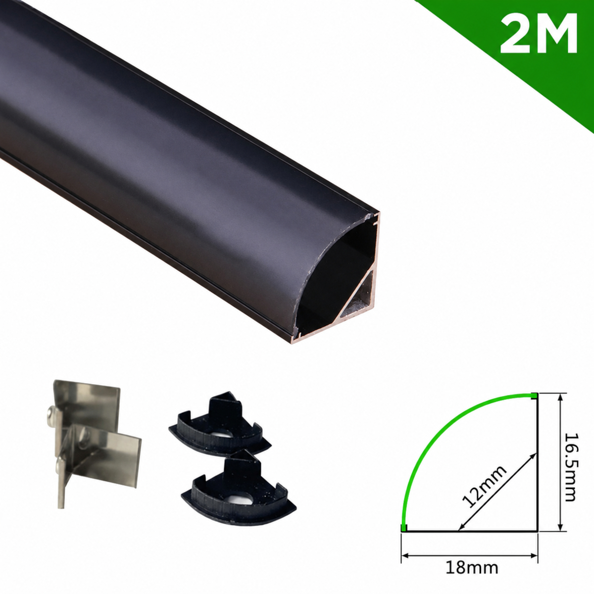 Profil Aluminiu Aplicat Negru 90 Grade Dispersor Negru Convex 2M 12MM