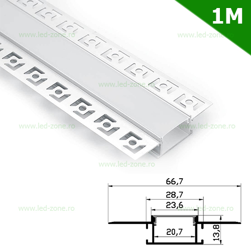 Profil Aluminiu Incastrat Sub Tencuiala 1M 20.7MM LZ1772 Profil Aluminiu Incastrat Sub Tencuiala 1M 20.7MM LZ1772 - imagine 1