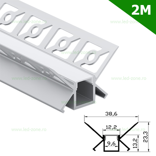 Profil Aluminiu Incastrat Sub Tencuiala 2M Colt Interior 9.6MM LZ9552 Profil Aluminiu Incastrat Sub Tencuiala 2M Colt Interior 9.6MM LZ9552 - imagine 1