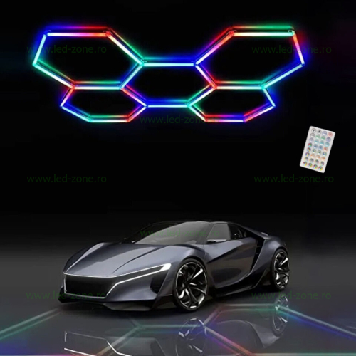 Set 5 Hexagoane LED Honeycomb RGB Digitale Tuburi 460mm Premium Set 5 Hexagoane LED Honeycomb RGB Digitale Tuburi 460mm Premium - imagine 1