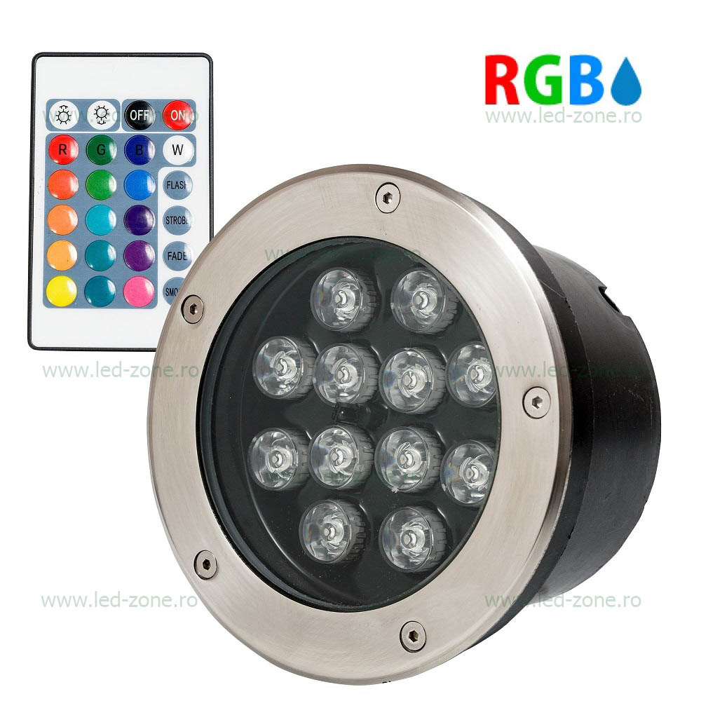 Spot LED Exterior Incastrabil 12x1W Rotund RGB Telecomanda 220V Spot LED Exterior Incastrabil 12x1W Rotund RGB Telecomanda 220V - imagine 1