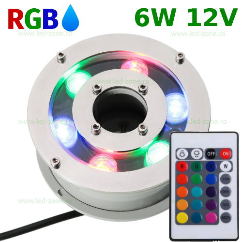 Spot LED Fantana 6x1W Rotund RGB 12V Submersibil