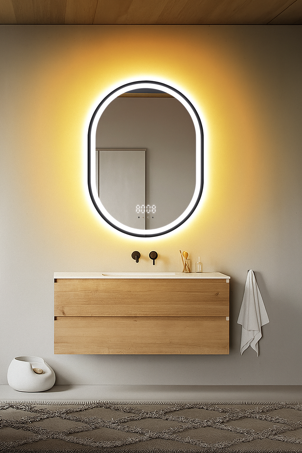 Oglinda LED 60x80cm Ovala, Senzor Miscare Premium - 3 Tipuri de Lumina, Dimabila, Ceas & Temperatura, Dezaburire 2 Oglinda LED 60x80cm Ovala, Senzor Miscare Premium - 3 Tipuri de Lumina, Dimabila, Ceas & Temperatura, Dezaburire - imagine 2