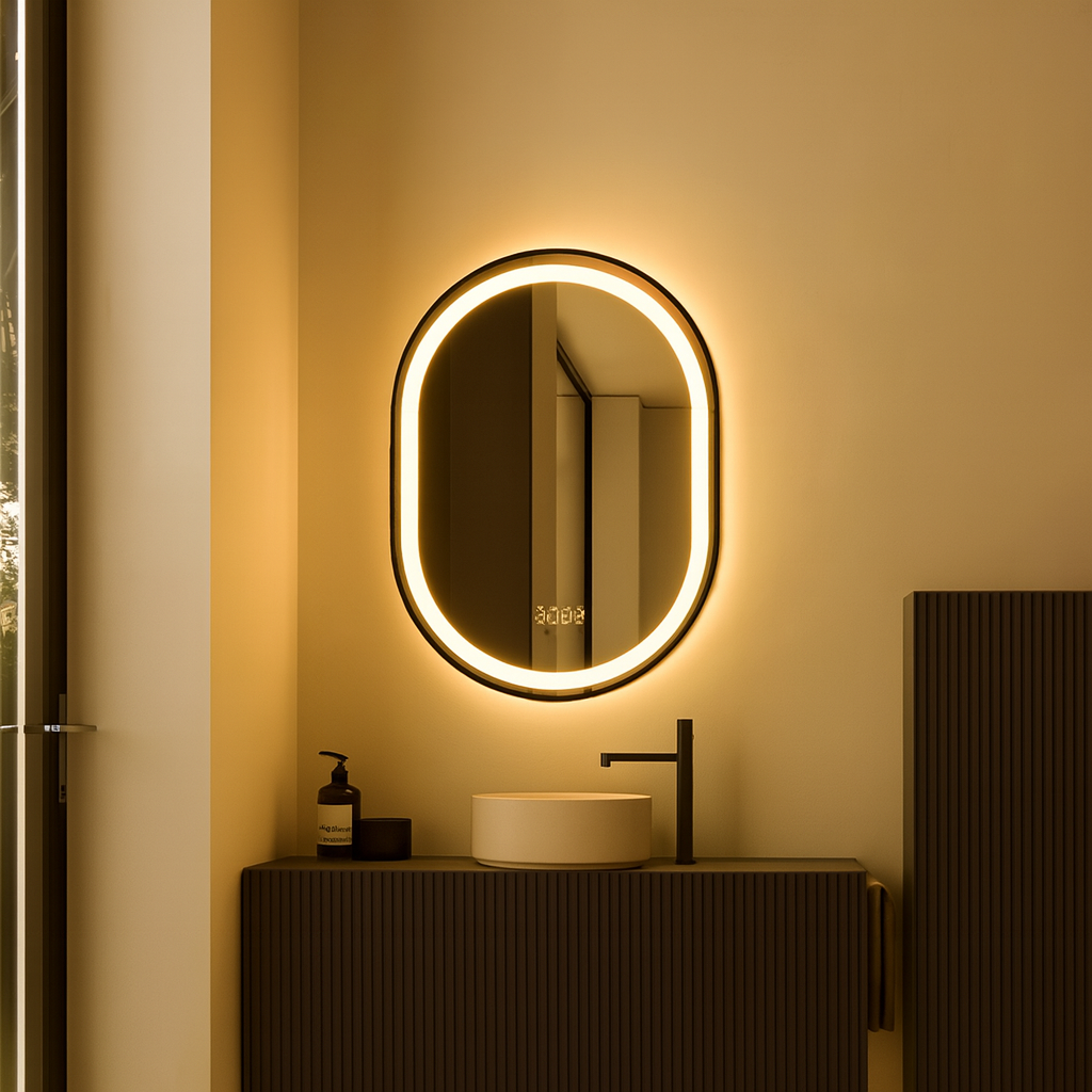 Oglinda LED 60x80cm Ovala, Senzor Miscare Premium - 3 Tipuri de Lumina, Dimabila, Ceas & Temperatura, Dezaburire 10 Oglinda LED 60x80cm Ovala, Senzor Miscare Premium - 3 Tipuri de Lumina, Dimabila, Ceas & Temperatura, Dezaburire - imagine 10