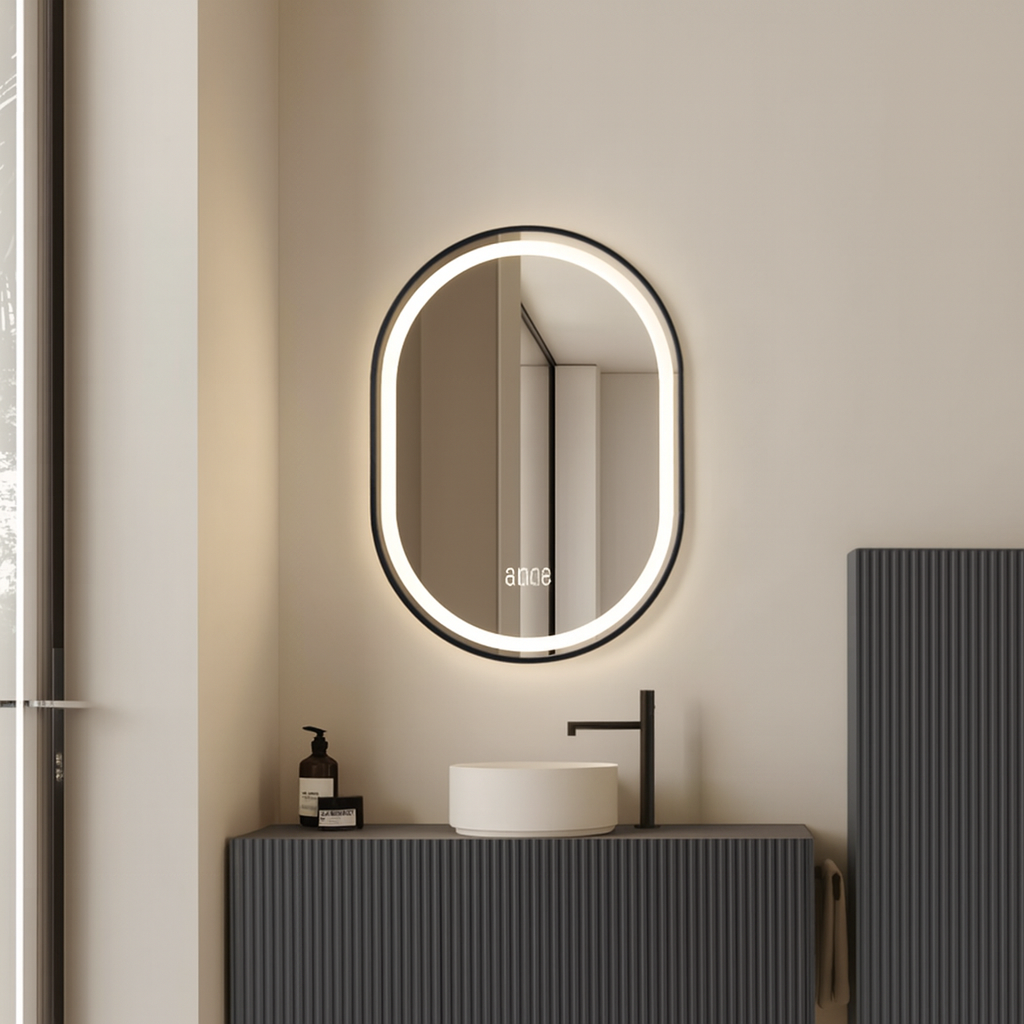 Oglinda LED 60x80cm Ovala, Senzor Miscare Premium - 3 Tipuri de Lumina, Dimabila, Ceas & Temperatura, Dezaburire 9 Oglinda LED 60x80cm Ovala, Senzor Miscare Premium - 3 Tipuri de Lumina, Dimabila, Ceas & Temperatura, Dezaburire - imagine 9
