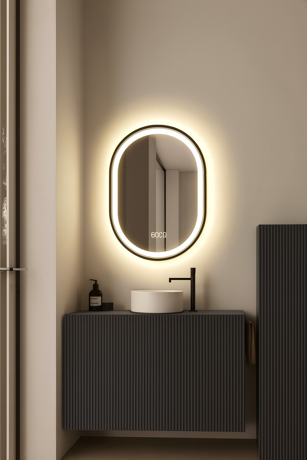 Oglinda LED 60x80cm Ovala, Senzor Miscare Premium - 3 Tipuri de Lumina, Dimabila, Ceas & Temperatura, Dezaburire 7 Oglinda LED 60x80cm Ovala, Senzor Miscare Premium - 3 Tipuri de Lumina, Dimabila, Ceas & Temperatura, Dezaburire - imagine 7
