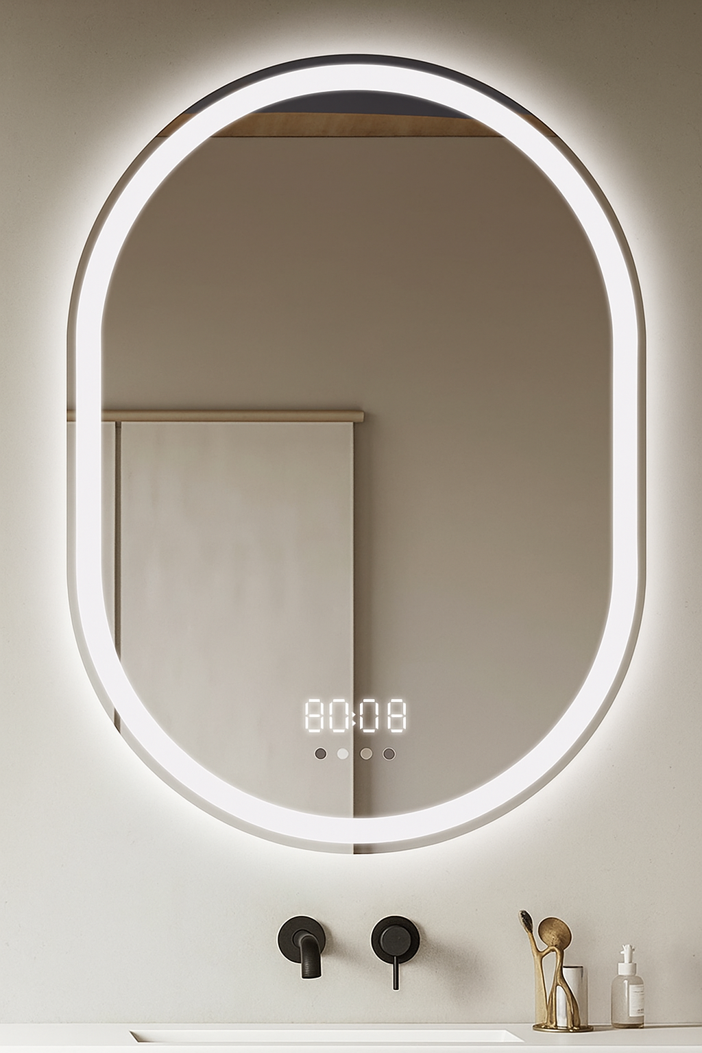 Oglinda LED 60x80cm Ovala, Senzor Miscare Premium - 3 Tipuri de Lumina, Dimabila, Ceas & Temperatura, Dezaburire 4 Oglinda LED 60x80cm Ovala, Senzor Miscare Premium - 3 Tipuri de Lumina, Dimabila, Ceas & Temperatura, Dezaburire - imagine 4