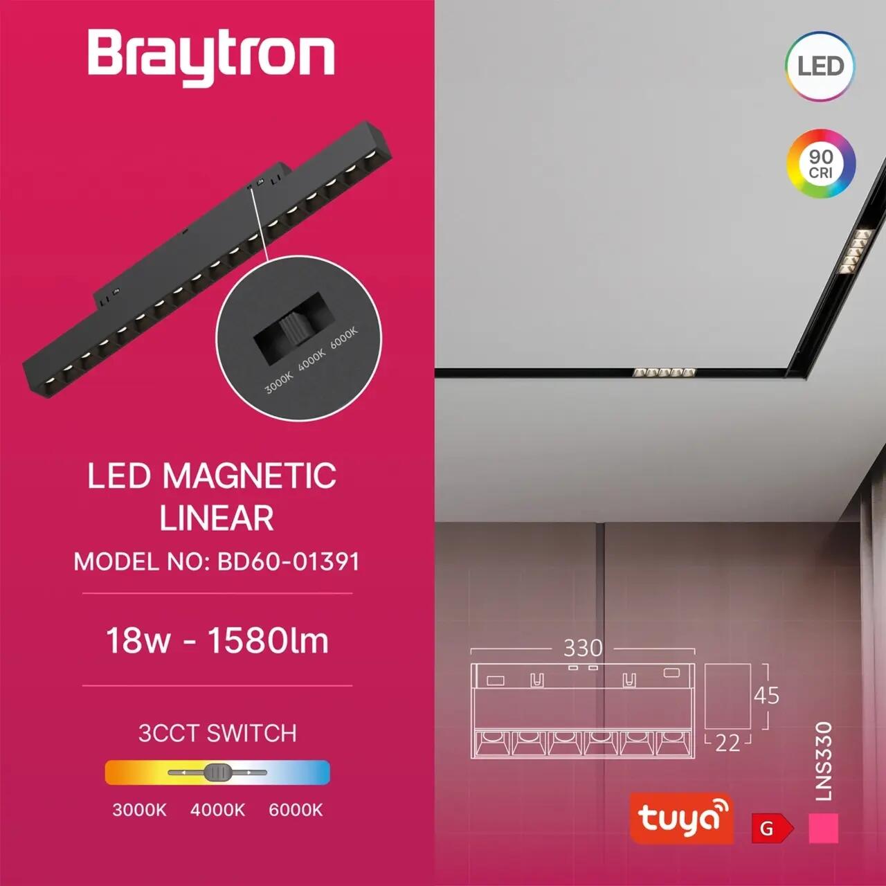CORP LINEER LED PT SINA MAGNET M20, 3IN1, 330MM, 18W, 1580LM, NEGRU, TUYA-LAN 2 CORP LINEER LED PT SINA MAGNET M20, 3IN1, 330MM, 18W, 1580LM, NEGRU, TUYA-LAN - imagine 2