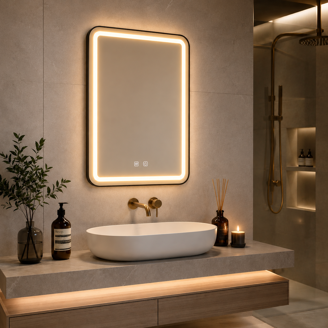 Oglinda LED Rama Neagra BYM-BB-5070, 50x70cm 6 Oglinda LED Rama Neagra BYM-BB-5070, 50x70cm - imagine 6