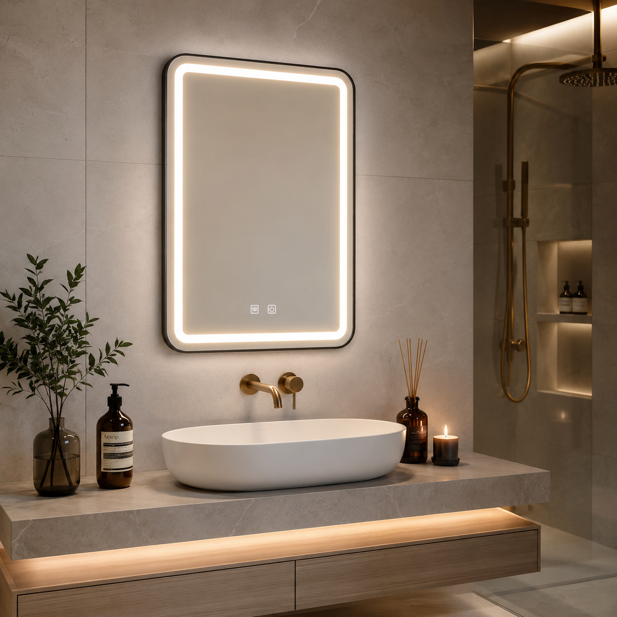 Oglinda LED Rama Neagra BYM-BB-5070, 50x70cm 9 Oglinda LED Rama Neagra BYM-BB-5070, 50x70cm - imagine 9