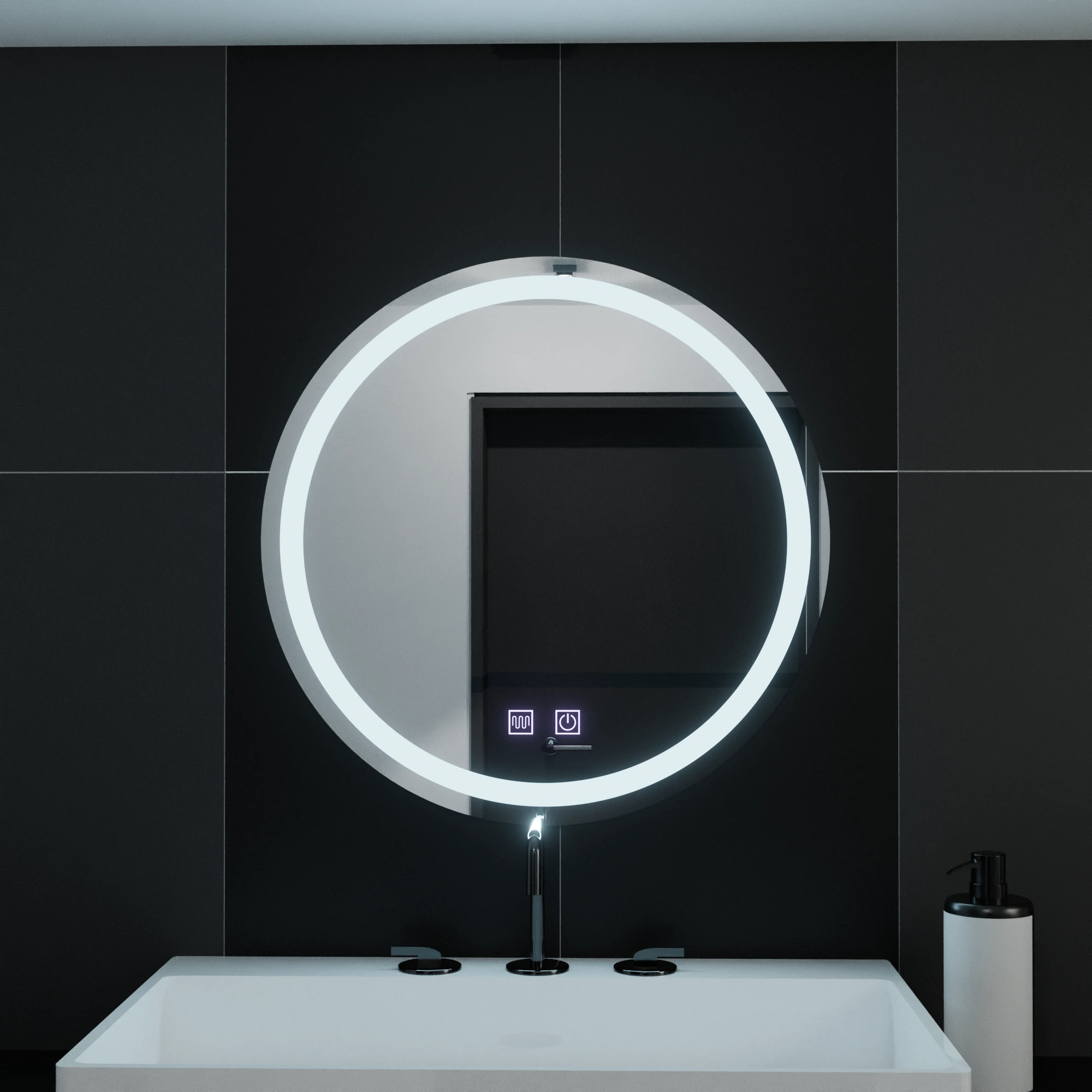 Oglindă LED Rotundă 60x60 cm, Sistem Dezaburire, Dimabilă, Lumină Rece 6000K