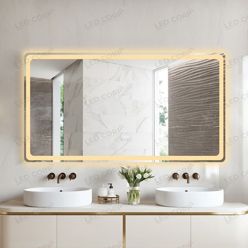 Oglinda Baie LED Smart 150x80 cm, Senzor Miscare, Dezaburire, Ceas si Temperatura, 3 Tipuri de Lumina, Dimabila 4 Oglinda Baie LED Smart 150x80 cm, Senzor Miscare, Dezaburire, Ceas si Temperatura, 3 Tipuri de Lumina, Dimabila - imagine 4