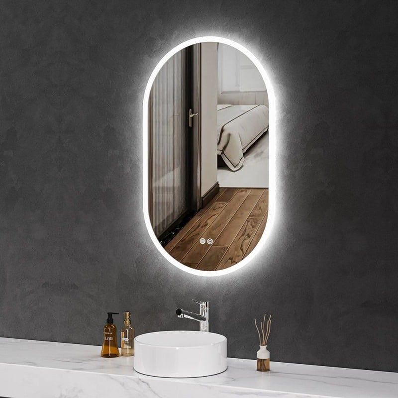 Oglindă Baie cu LED 70x100 cm, Funcție Dezaburire Reversibila, 3 Tipuri de Lumina