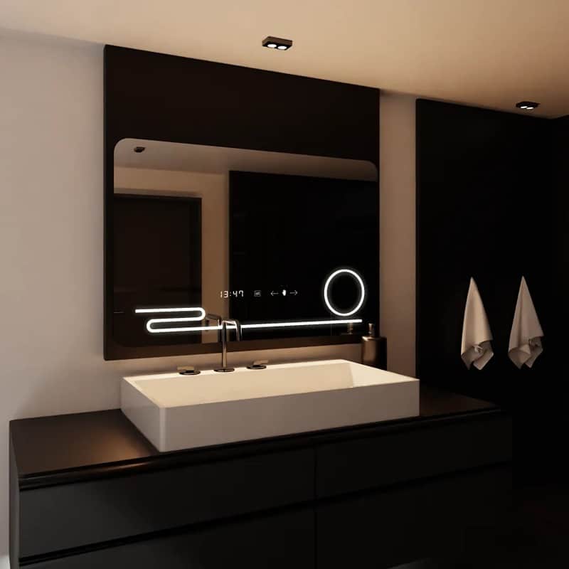 Oglinda LED 120x80 cm, Senzor Premium, Dezaburire, Ceas si Temperatură, Lumina Rece/Calda/Neutra Dimabila 2 Oglinda LED 120x80 cm, Senzor Premium, Dezaburire, Ceas si Temperatură, Lumina Rece/Calda/Neutra Dimabila - imagine 2