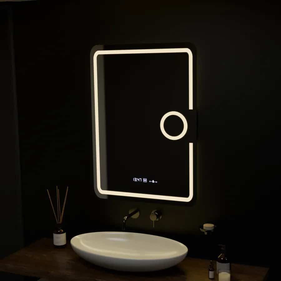 Oglinda LED 50x70 cm cu Senzor Premium, cu functie Dezaburire, Ceas si Lupă Cosmetică 2 Oglinda LED 50x70 cm cu Senzor Premium, cu functie Dezaburire, Ceas si Lupă Cosmetică - imagine 2