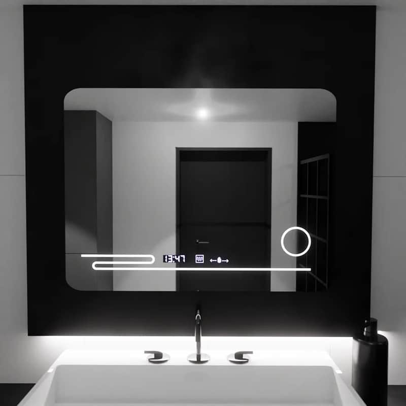 Oglinda LED 80x60 cm, Senzor Premium, Dezaburire, Ceas si Temperatură, Lumina Rece/Calda/Neutra Dimabila