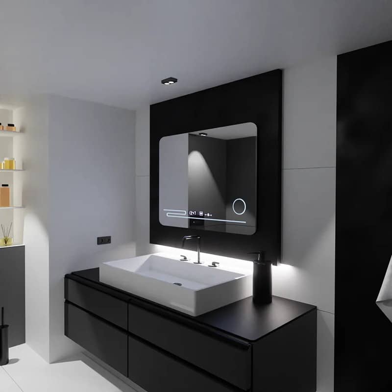 Oglinda LED 80x60 cm, Senzor Premium, Dezaburire, Ceas si Temperatură, Lumina Rece/Calda/Neutra Dimabila 5 Oglinda LED 80x60 cm, Senzor Premium, Dezaburire, Ceas si Temperatură, Lumina Rece/Calda/Neutra Dimabila - imagine 5