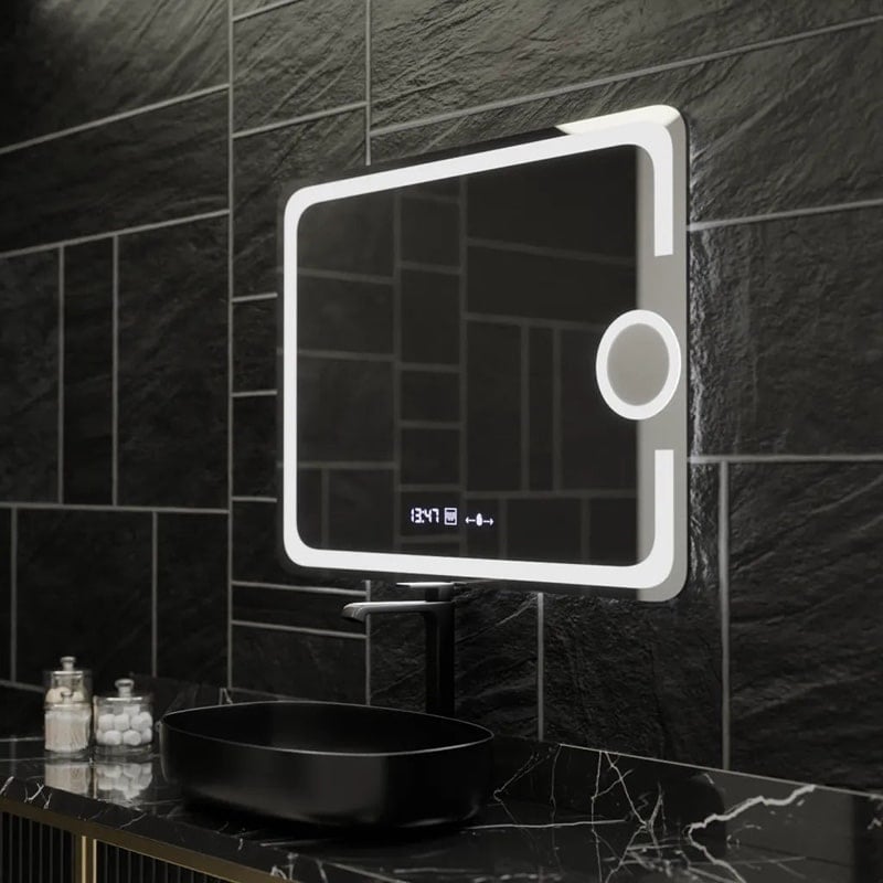 Oglinda LED 80x60 cm, Senzor Premium, Dezaburire, Ceas si Temperatură, Lumina Rece/Calda/Neutra Dimabila, Lupa Cosmetica 2 Oglinda LED 80x60 cm, Senzor Premium, Dezaburire, Ceas si Temperatură, Lumina Rece/Calda/Neutra Dimabila, Lupa Cosmetica - imagine 2