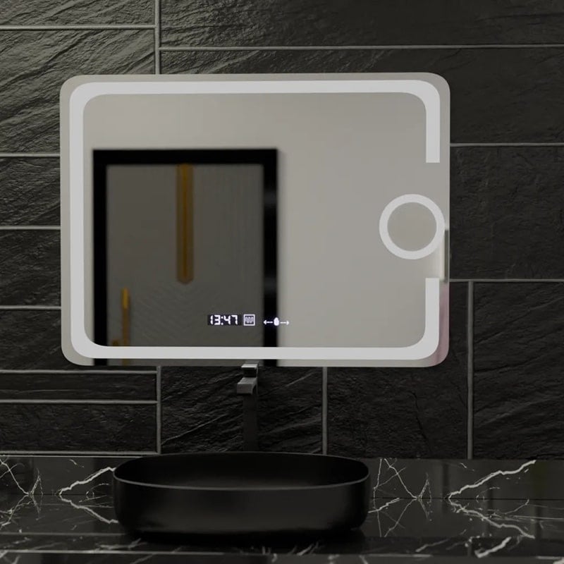 Oglinda LED 80x60 cm, Senzor Premium, Dezaburire, Ceas si Temperatură, Lumina Rece/Calda/Neutra Dimabila, Lupa Cosmetica 4 Oglinda LED 80x60 cm, Senzor Premium, Dezaburire, Ceas si Temperatură, Lumina Rece/Calda/Neutra Dimabila, Lupa Cosmetica - imagine 4