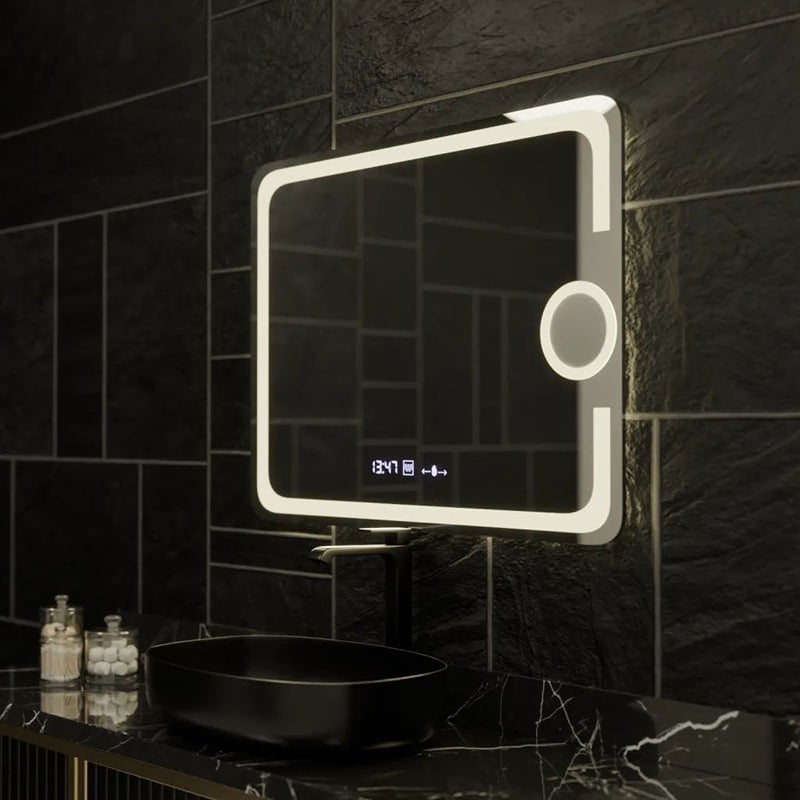 Oglinda LED 80x60 cm, Senzor Premium, Dezaburire, Ceas si Temperatură, Lumina Rece/Calda/Neutra Dimabila, Lupa Cosmetica 5 Oglinda LED 80x60 cm, Senzor Premium, Dezaburire, Ceas si Temperatură, Lumina Rece/Calda/Neutra Dimabila, Lupa Cosmetica - imagine 5