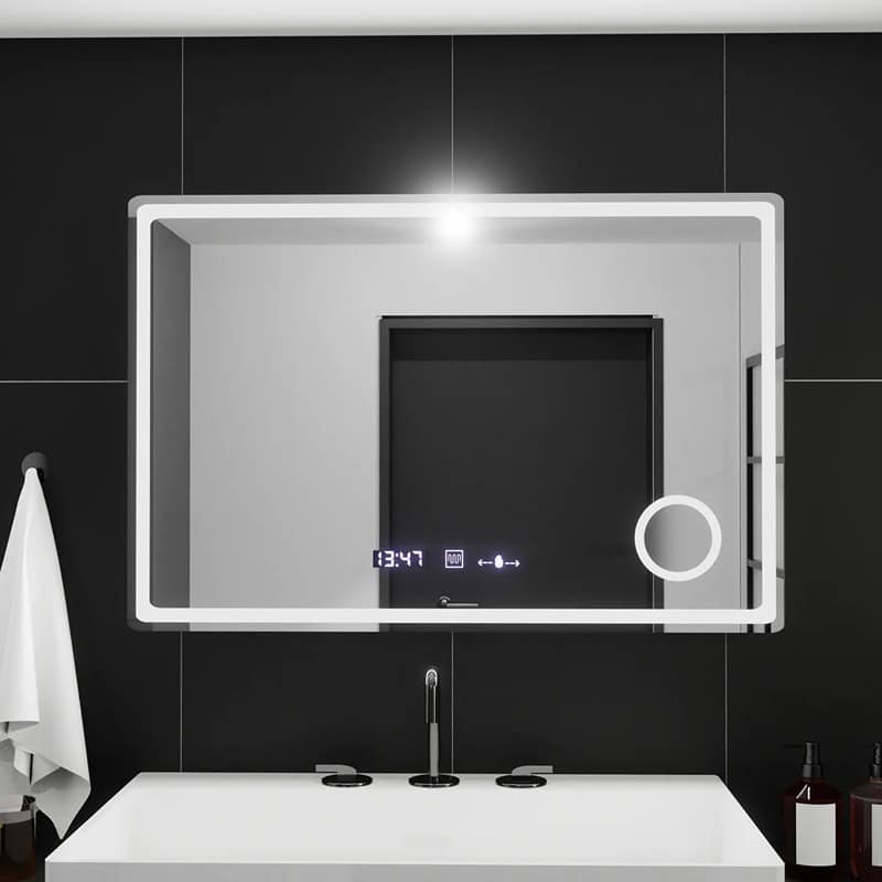 Oglinda LED 90x60 cm, Senzor Premium, Dezaburire, Ceas si Temperatură, Lumina Rece/Calda/Neutra Dimabila