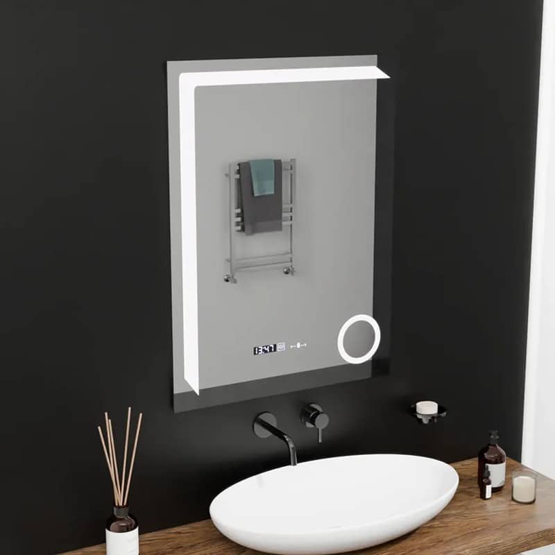 Oglinda LED Moderna 60x80cm, Sistem Dezaburire, Ceas & Termometru, Lupa Cosmetica, 3 Tipuri de Lumina, Dimabila 2 Oglinda LED Moderna 60x80cm, Sistem Dezaburire, Ceas & Termometru, Lupa Cosmetica, 3 Tipuri de Lumina, Dimabila - imagine 2