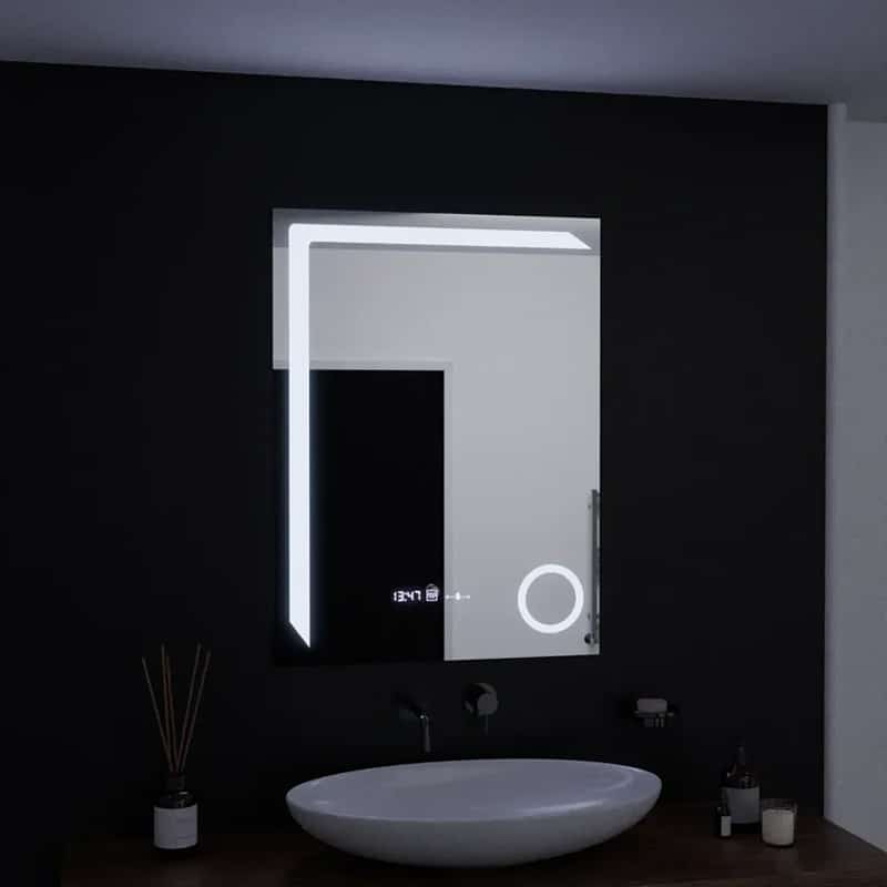 Oglinda LED Moderna 60x80cm, Sistem Dezaburire, Ceas & Termometru, Lupa Cosmetica, 3 Tipuri de Lumina, Dimabila 4 Oglinda LED Moderna 60x80cm, Sistem Dezaburire, Ceas & Termometru, Lupa Cosmetica, 3 Tipuri de Lumina, Dimabila - imagine 4