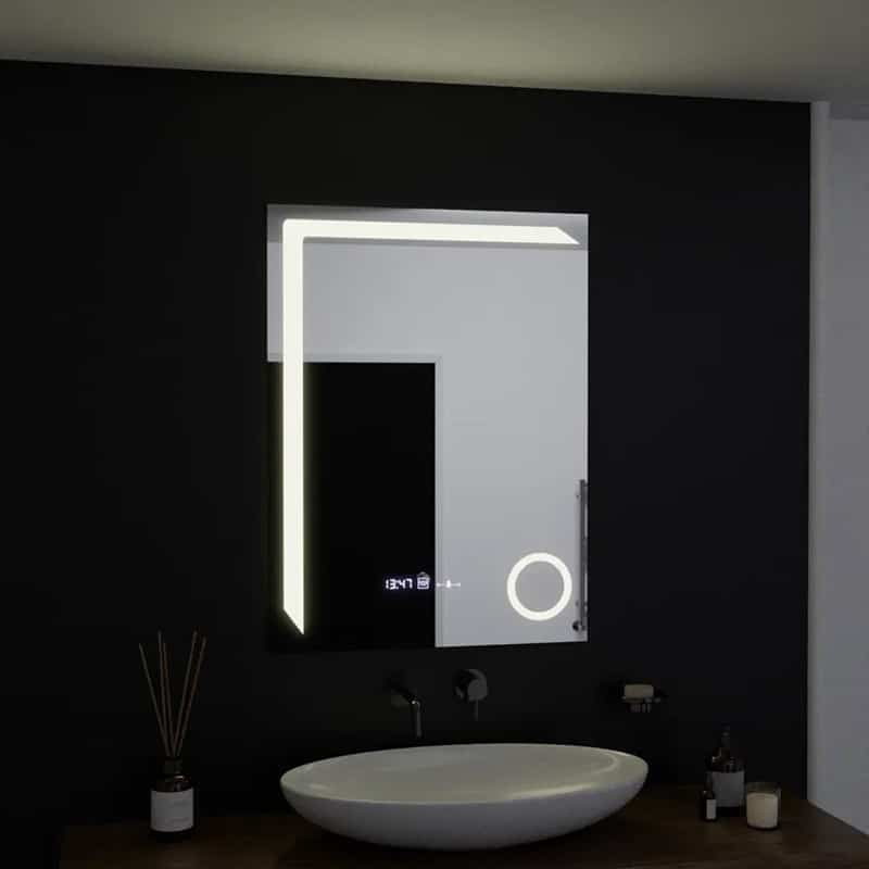 Oglinda LED Moderna 60x80cm, Sistem Dezaburire, Ceas & Termometru, Lupa Cosmetica, 3 Tipuri de Lumina, Dimabila 5 Oglinda LED Moderna 60x80cm, Sistem Dezaburire, Ceas & Termometru, Lupa Cosmetica, 3 Tipuri de Lumina, Dimabila - imagine 5