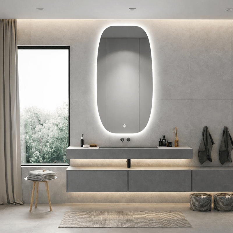 Oglindă LED Ovala Premium 60×90 cm, 3 Tipuri de Lumină - Calda, Rece, Neutra