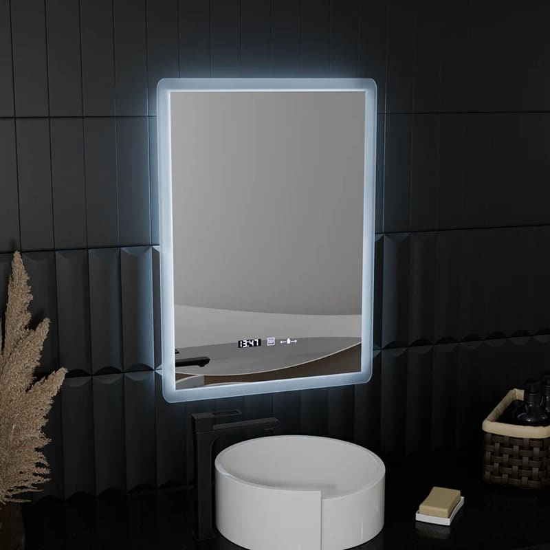 Oglindă LED Premium 50x70cm, Senzor Premium, Sistem Dezaburire, Ceas & Termometru, Dimabilă, IP44