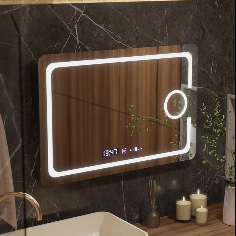 Oglindă LED Rectangulară 120x80cm, Senzor Premium, Lupa Cosmetica, Sistem Dezaburire, Ceas & Termometru, Dimabilă, IP44