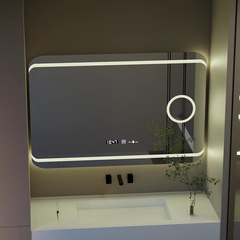 Oglindă LED Rectangulară 100x60cm, Senzor Premium, Lupa Cosmetica, Sistem Dezaburire, Ceas & Termometru, Dimabilă, IP44