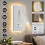 Aplica LED 13W cu Spot Reglabil, 2xUSB si Intrerupator, Alba