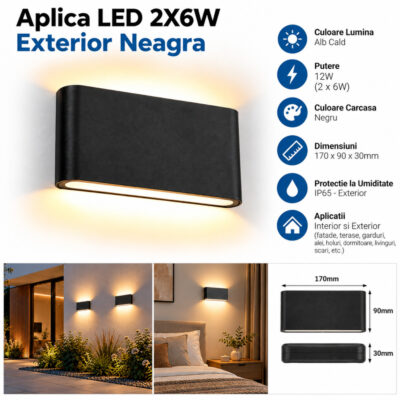Aplica LED 2X6W Exterior Neagra LZ75967