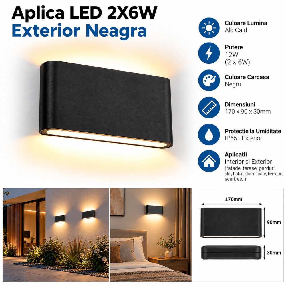 Aplica LED 2X6W Exterior Neagra LZ75967 1 Aplica LED 2X6W Exterior Neagra LZ75967