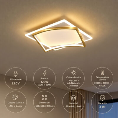 Lustra LED 120W Aurie 3 Functii cu Telecomanda LZG3826-500