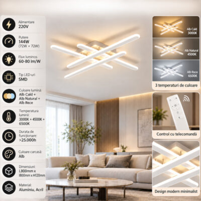 Lustra LED 144W Alba 3 Functii cu Telecomanda LZ112-4