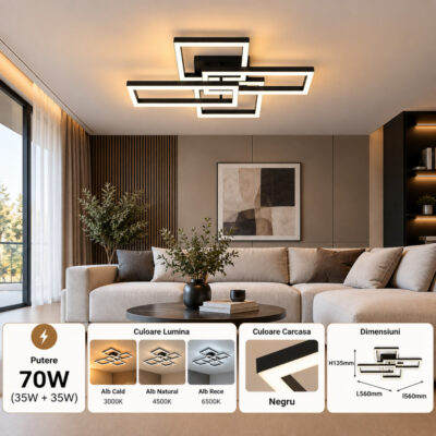 Lustra LED 70W Neagra 3 Functii cu Telecomanda LZ279-2+2