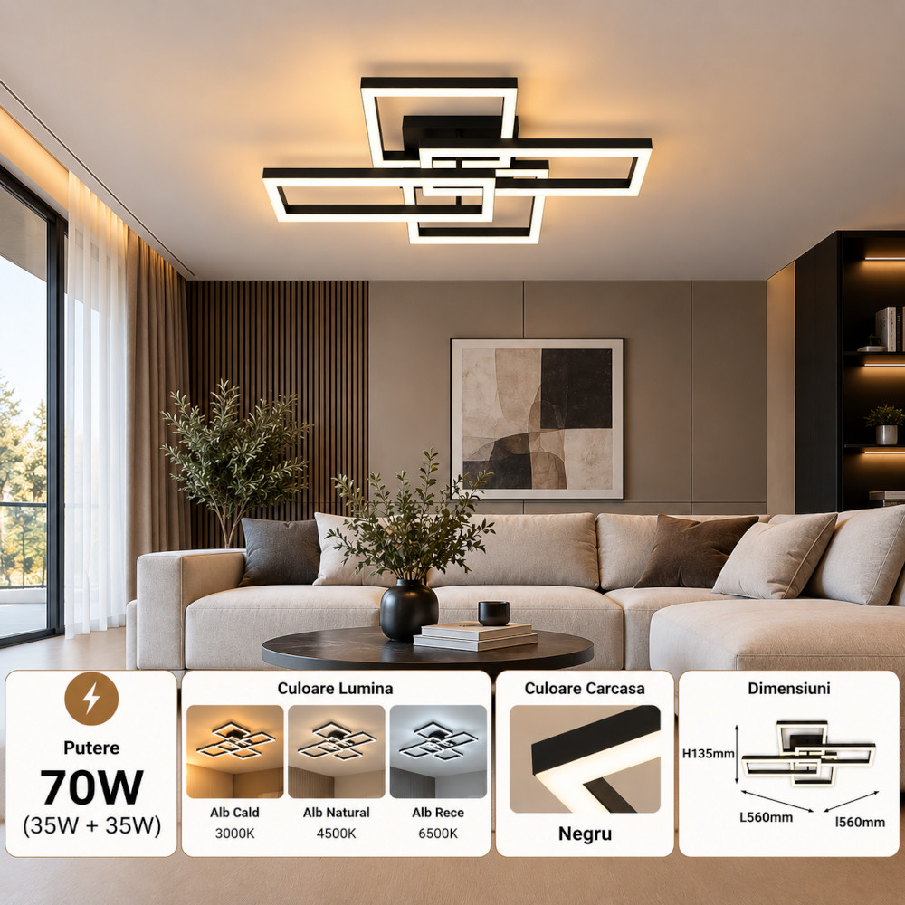 Lustra LED 70W Neagra 3 Functii cu Telecomanda LZ279-2+2 1 Lustra LED 70W Neagra 3 Functii cu Telecomanda LZ279-2+2