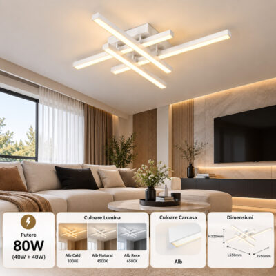 Lustra LED 80W Alba 3 Functii cu Telecomanda LZ101