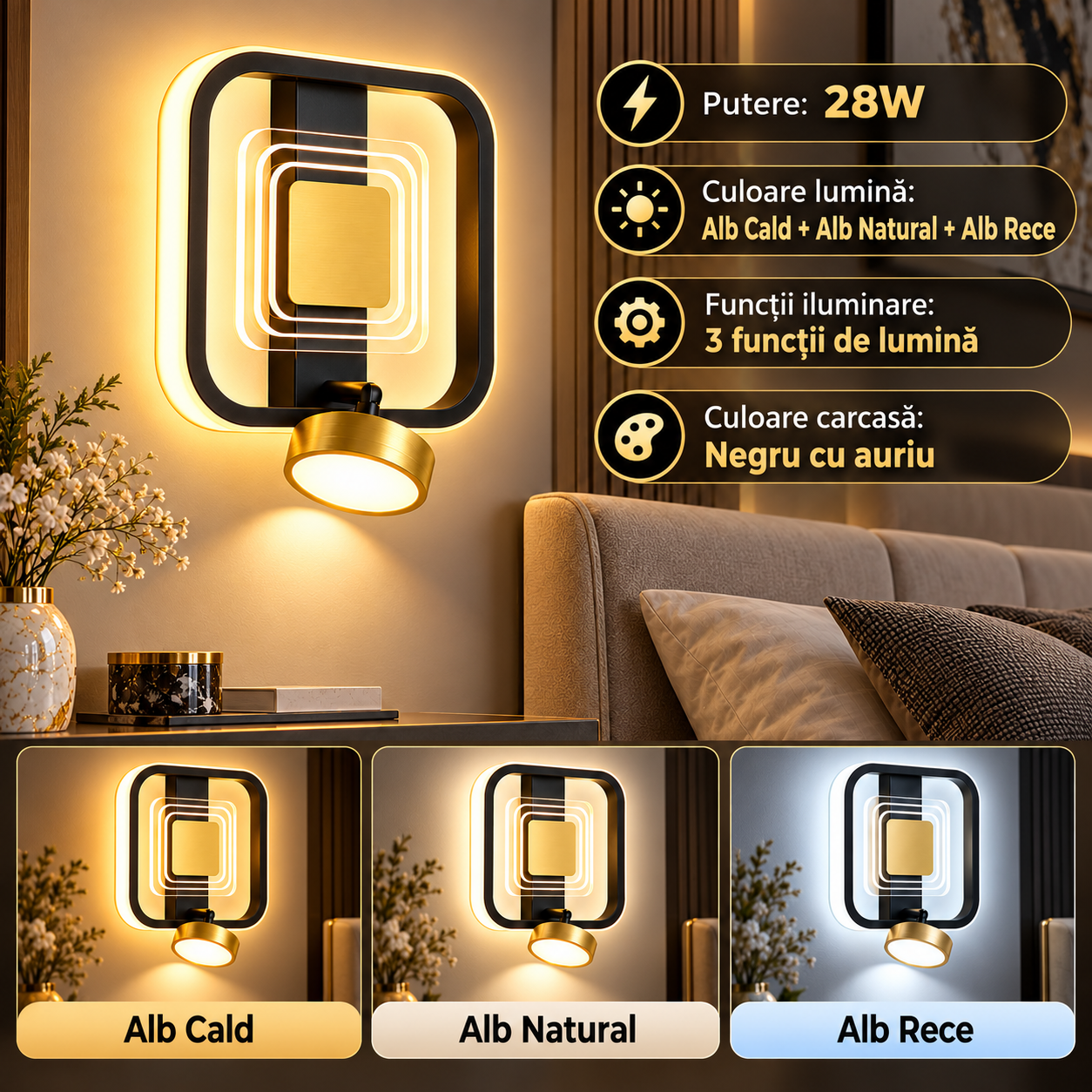 Aplica LED 28W 3 Functii LZ9137 1 Aplica LED 28W 3 Functii LZ9137