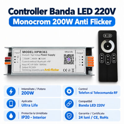 Controller Banda LED 220V Monocrom 200W Anti Flicker