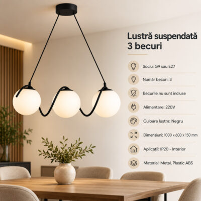 Lustra 3 Socluri Neagra LZ165-3