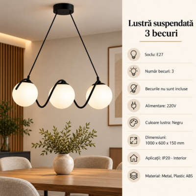 Lustra 3 Socluri Neagra LZ165-3