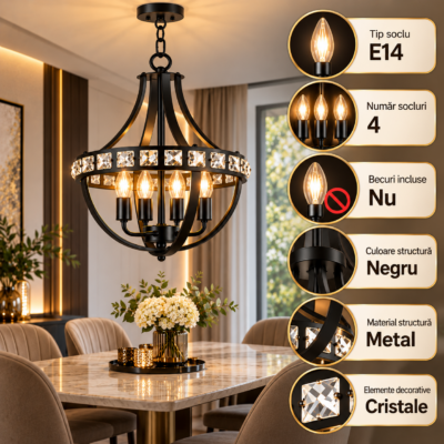 Lustra 4 Socluri E14 Neagra LZ1013-4